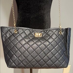 Mini Elegant Black Quilted Shoulder Bag with Gold Chain